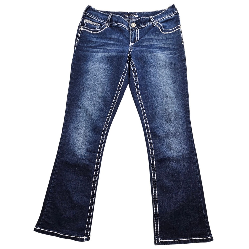Maurices Minnie Bootcut Jeans Womens 7/8 Short Dark Wash Embellished Sequin Blue